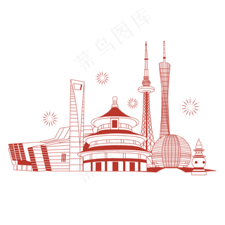 国庆节红色地标建筑群