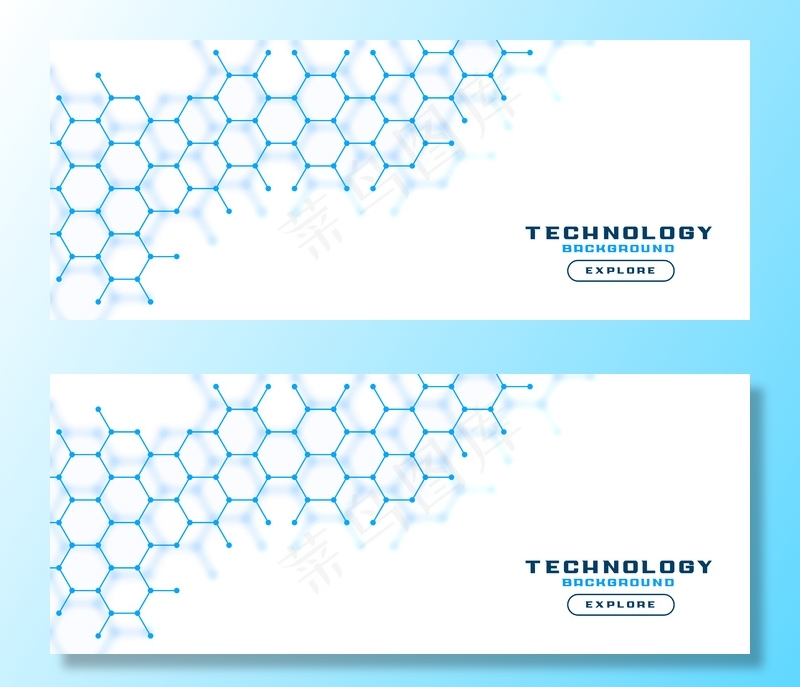 白色横幅banner背景，蓝色六边形线条