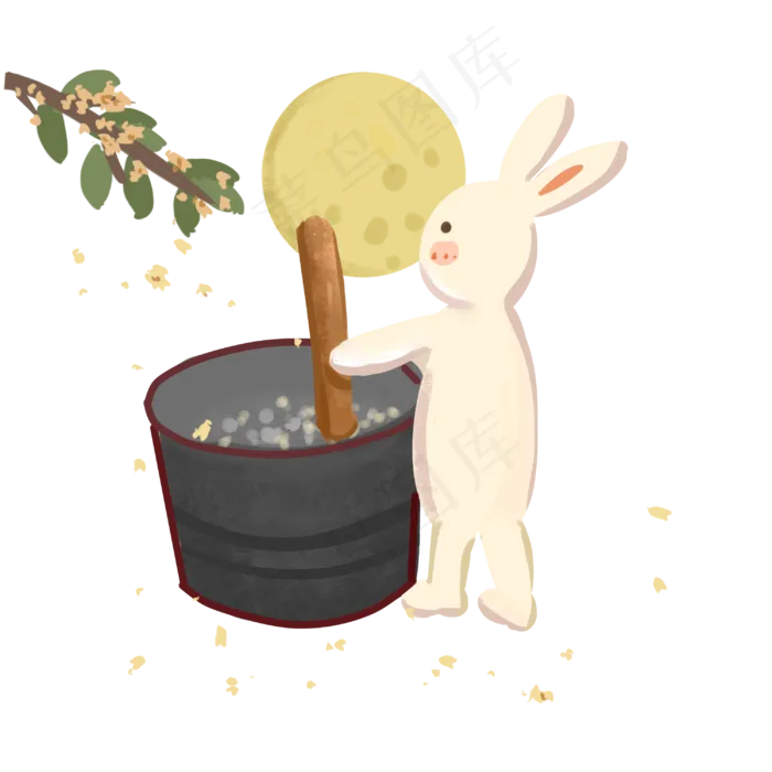 中秋节玉兔捣药(3000X3000(DPI:300))psd模版下载