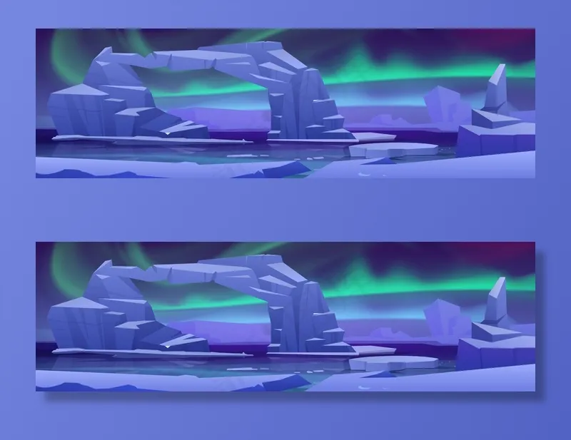 北极北极光北极冰封海洋上的冰川景观eps,ai矢量模版下载