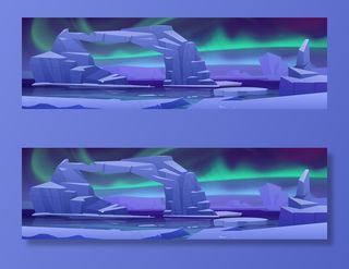 北极北极光北极冰封海洋上的冰川景观