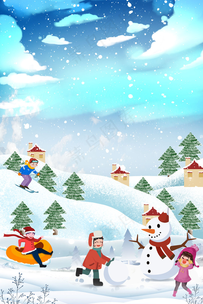 蓝色冬令营简约冬季背景