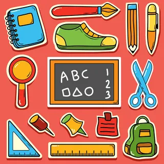 回到学校可爱的卡通手绘涂鸦图标贴纸