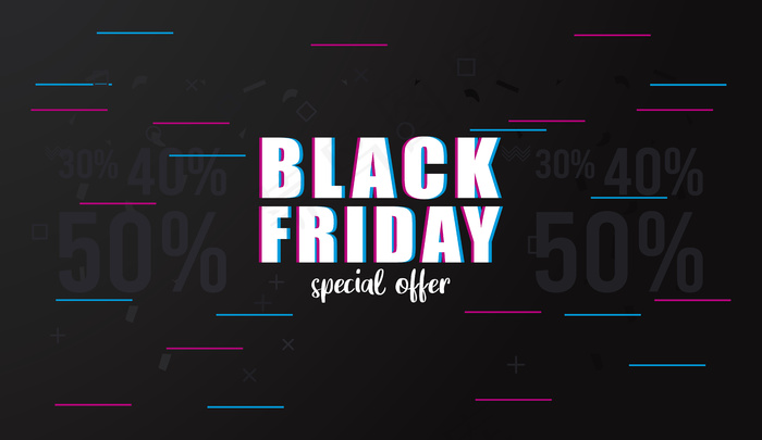 黑色星期五销售横幅banner，印有字母和彩色线条