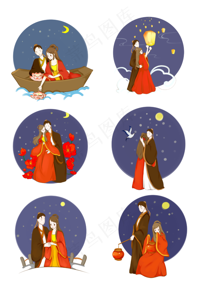 七夕节牛郎织女素材(2894X4093(DPI:350))psd模版下载