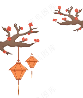 新年冬天梅花灯笼装饰风格