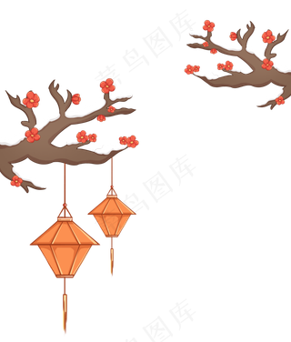 新年冬天梅花灯笼装饰风格