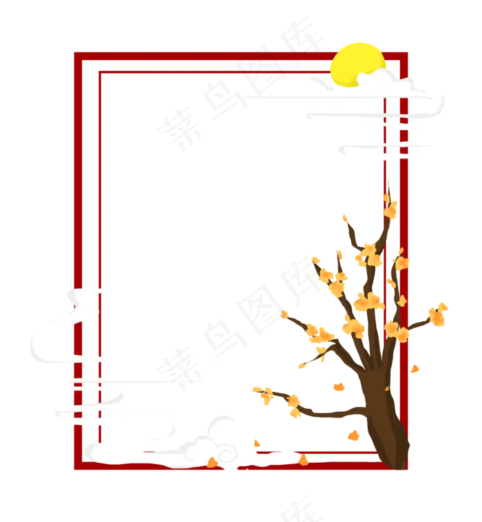 红色植物边框(2772X3000(DPI:300))psd模版下载