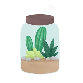 清新文艺风玻璃瓶组合多肉植物,免抠元素