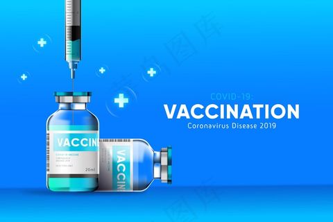带有疫苗瓶和注射器的冠状病毒背景