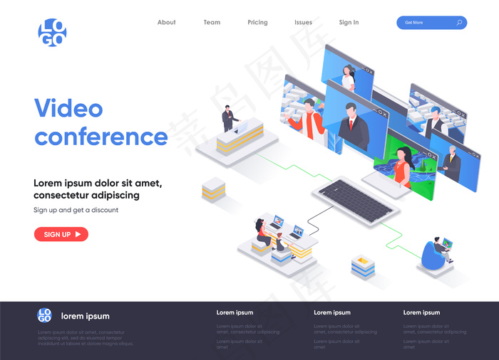 视频会议等轴测登录页模板eps,ai矢量模版下载