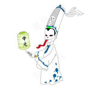 中元节白无常鬼神手绘矢量图