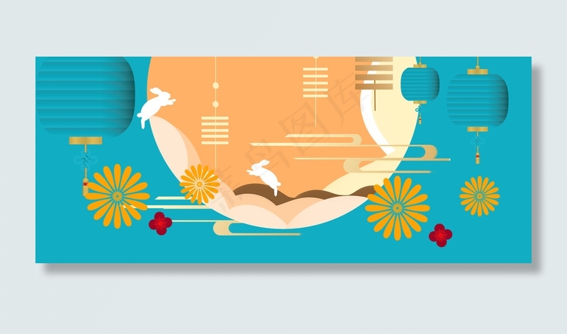 中秋节简约清新大气团圆背景海报