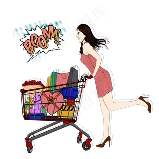 波普风推着购物车的女人可商用元