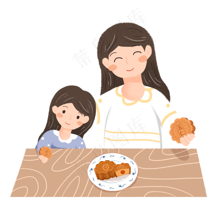 中秋节母女吃月饼素材(2000X2000(DPI:300))psd模版下载