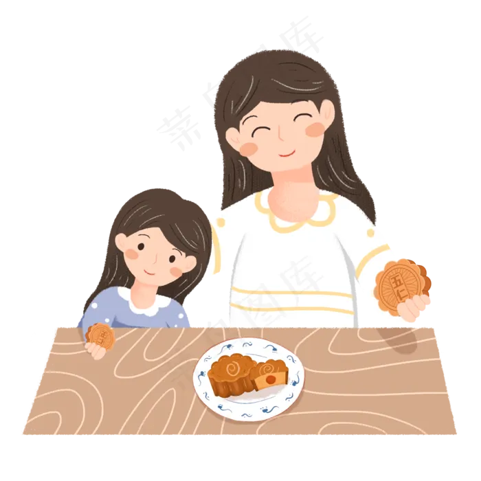 中秋节母女吃月饼素材(2000X2000(DPI:300))psd模版下载