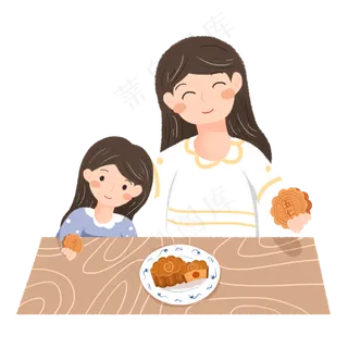 中秋节母女吃月饼素材