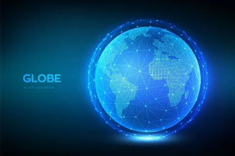 地球仪图解。全球网络连接的世界地图点和线组成概念。