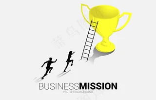 剪影商人跑冠军奖杯与*。领导力目标和愿景使命的商业说明