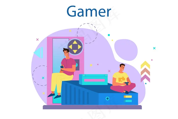 专业玩家概念。玩电脑游戏的人。电子竞技团队，专业游戏。虚拟冠军。