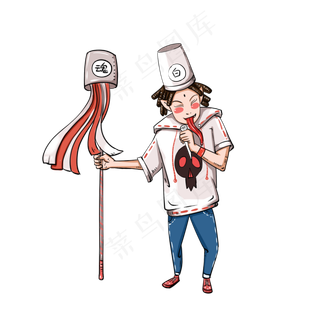 中元节白无常嘻哈说唱风格手绘