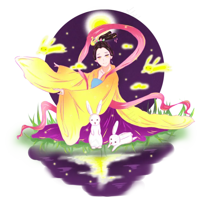 中秋节古典嫦娥和玉兔赏月可商用(2000X2000(DPI:300))psd模版下载