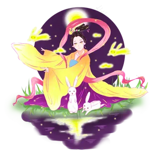 中秋节古典嫦娥和玉兔赏月可商用