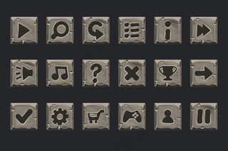 用于网页或游戏的灰色石头按钮。单独图层上的图标