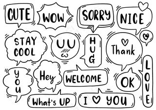 手绘背景一套可爱的语音泡泡在白色背景上涂鸦风格的文本孤立的抽象