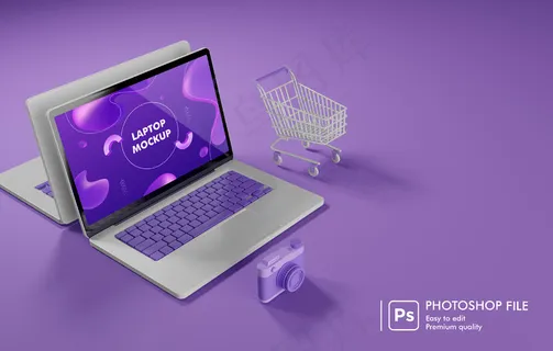 围绕笔记本电脑三维渲染的网上购物对象