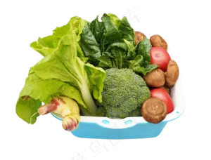 蓝色盘子装蔬菜