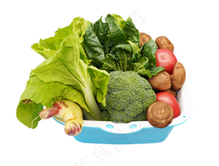 蓝色盘子装蔬菜