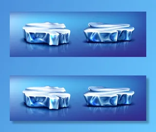 浮冰冰山碎片，蓝色冰面上的冰川反射