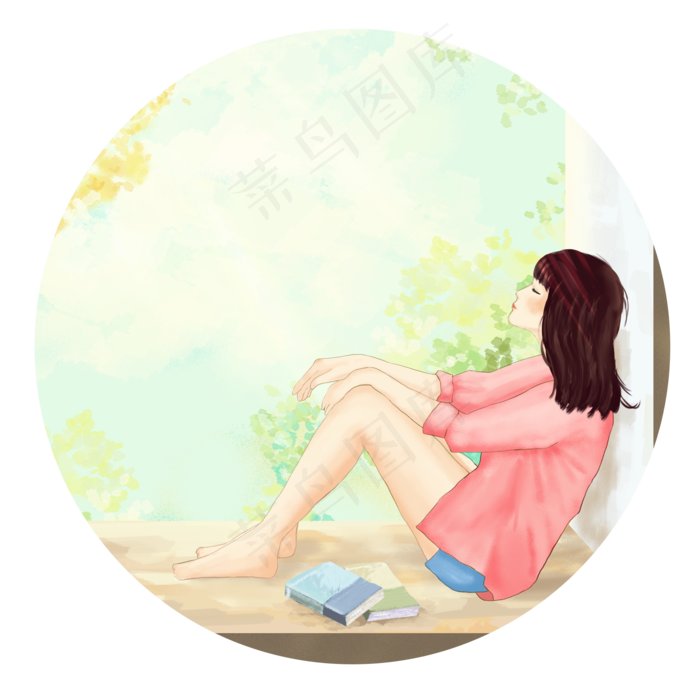 秋分周末家居女孩躺着看书休息(2000X2000(DPI:300))psd模版下载