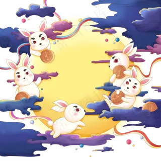 中秋八月十五玉兔装饰月圆