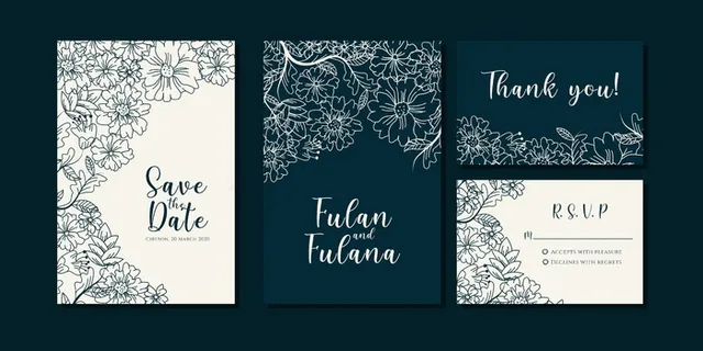 用抽象手绘涂鸦植物花环背景模板设置婚礼请柬