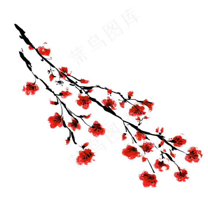 复古水墨风垂落的花枝(2000X2000(DPI:300))psd模版下载