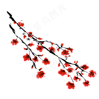 复古水墨风垂落的花枝