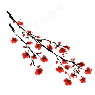 复古水墨风垂落的花枝