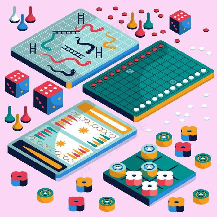 棋盘游戏集等距设计eps,ai矢量模版下载