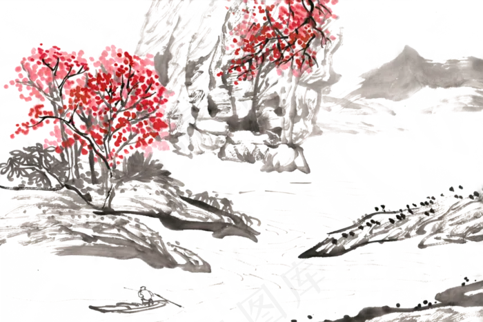 山峡流水水墨画PNG免抠素材(3545X5315(DPI:300))psd模版下载