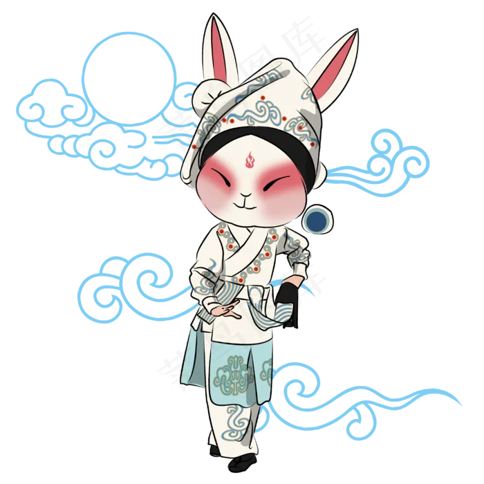 中秋节白色Q版京剧兔爷(3000X3000(DPI:300))psd模版下载