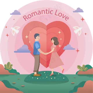 情人节七夕矢量浪漫彩色情侣牵手