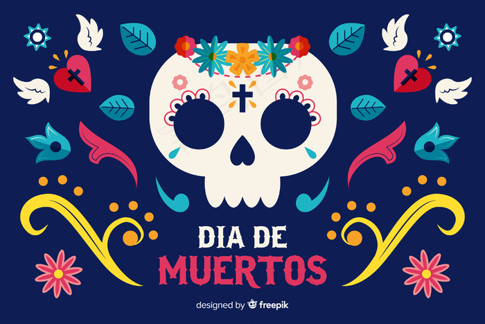 Día de muertos概念与平面设计背景eps,ai矢量模版下载