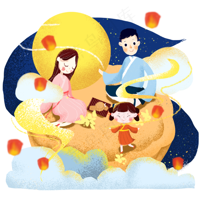 中秋节月饼上的一家团圆