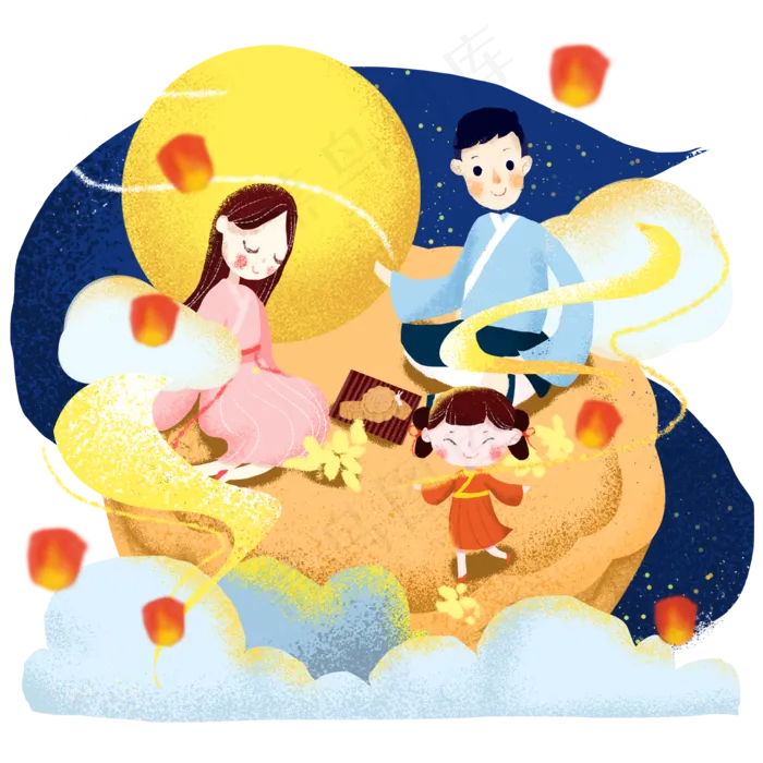 中秋节月饼上的一家团圆(2000X2000(DPI:300))psd模版下载