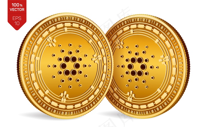 加密货币白色背景上带有卡达诺符号的金币。eps,ai矢量模版下载