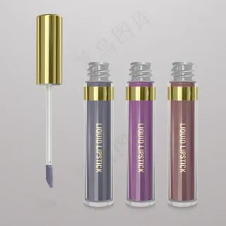 一套逼真的液体唇膏。3d插图，时尚的化妆品设计