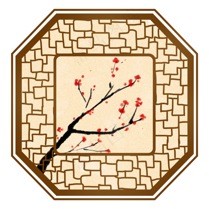 中国风梅花腊梅红梅复古边框典雅