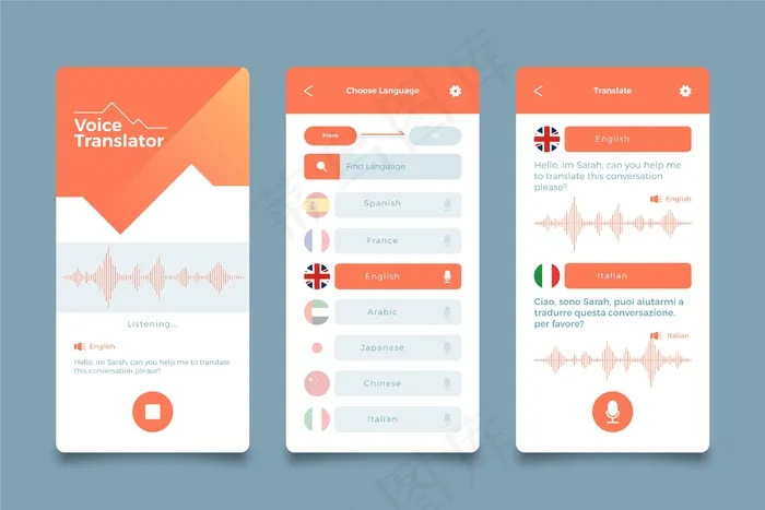 语音翻译应用程序屏幕eps,ai矢量模版下载